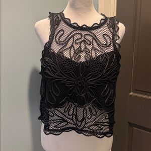 Anthropologie Sheer Appliqué Tank Size Medium